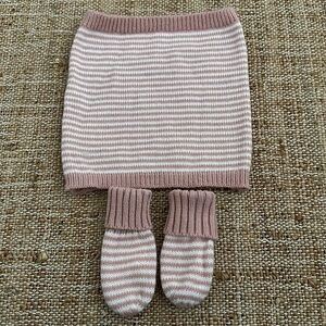 H&M Pink and White Striped Baby Scarf and Mitten Set